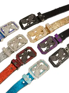 Y2K Hip-Hop New Trend Heavy Embellished Eagle Buckle Belt, Multi-Color Options, 3D Diamond-Eagle Clasp, Dual Row Rivets & Crystal Strap