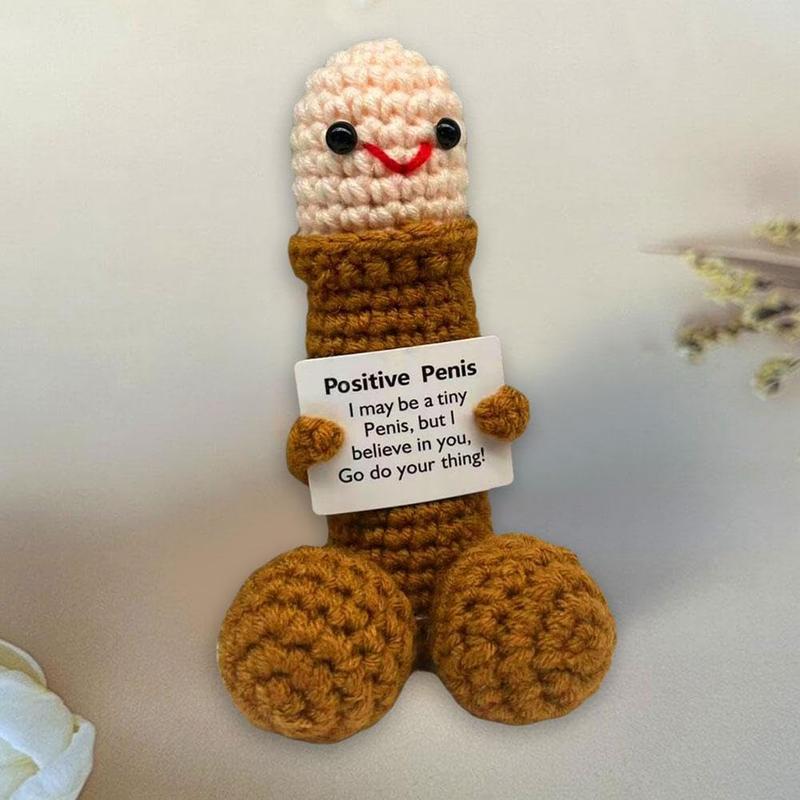 Positive Emotional Support Ornament Funny Mini Knitted Toy with Cards Great Crochet Encouragement Gift for Friends