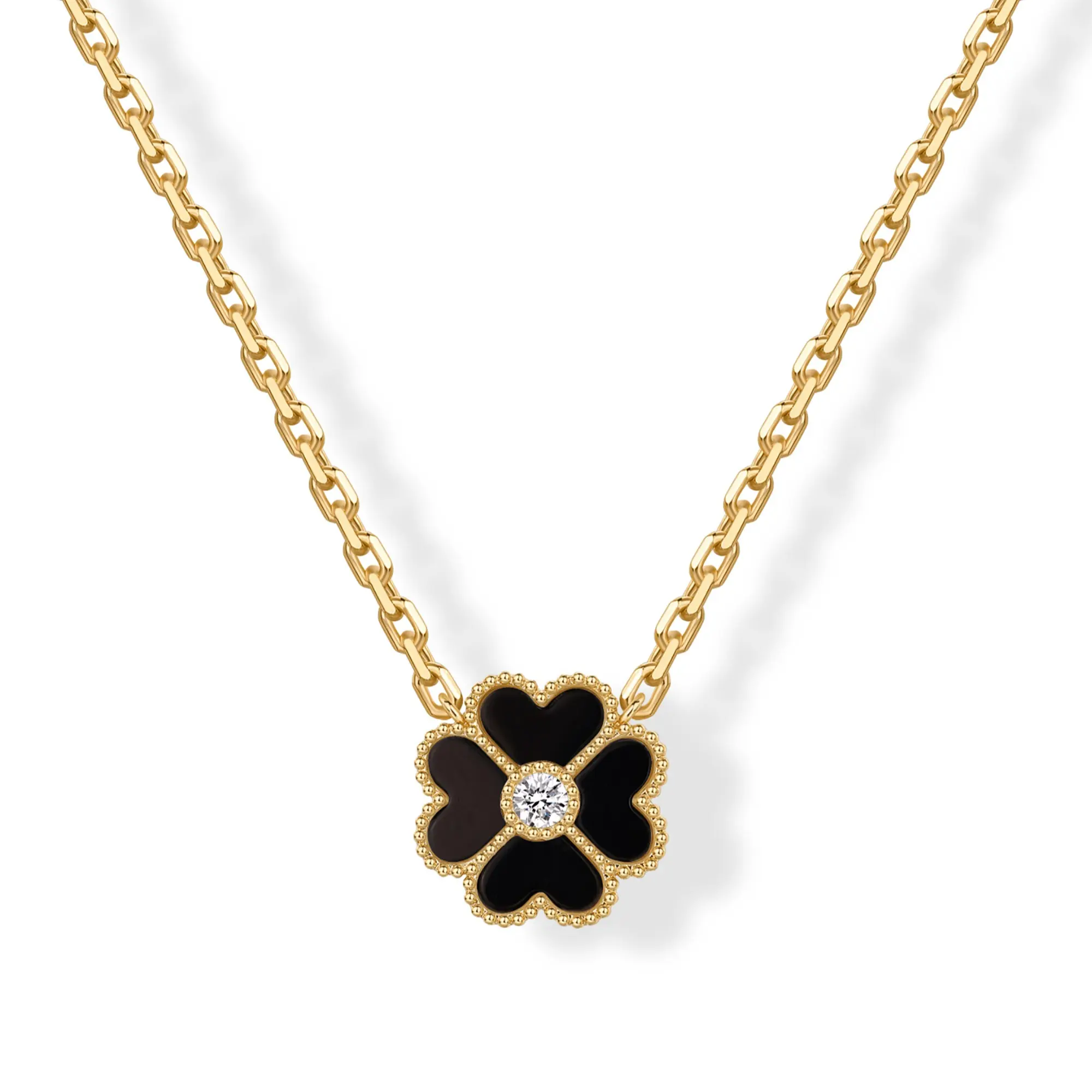 Black Onyx Flower - Yellow Gold