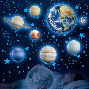 Glow in The Dark Stars Solar System Wall Decals Earth Wall Stickers for Bedroom Baby Nursery Ceiling Planets Sticker Decoration (Blue)