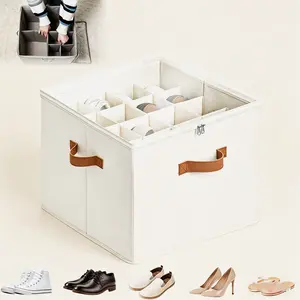 Shoe Organizer for Closet Premium,Fabric Shoe Storage Boxes with Clear Cover,Adjustable Compartments Organizer with Sturdy Handles, Foldable Closet Bin Fits 8-16 Pairs