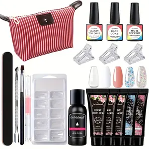 OsNailmall 17pcs/set Poly Nail Extension Gel Kit, 5 colors Nail Poly Gel , Includes Nail Clip & Brush, Ideal for Beginners, Spring/summer Nail Care Essentials, Poly Gel Nail Kit Complete