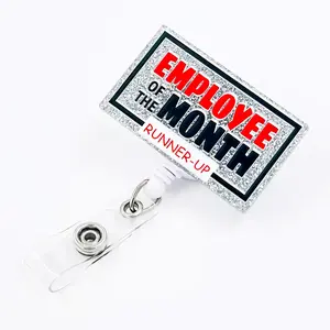 Employee Of The Month Badge Holder, 1 Count Retractable Badge Reel, Funny Nurse Name Badge Clip for Medical Nursing Professional Health Care Office, Retractable Id Badge Holder