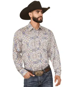 Stetson Men's Medallion Print Long Sleeve Snap Western Shirt - 11-001-0425-4018 Bu