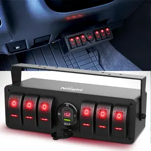 Nilight 6 Gang Rocker Switch Box 12V SPST ON Off Toggle Switches PD Type C and QC 3.0 USB Charger Voltmeter LED Light Waterproof Aluminum Mount Bracket Panel DIY Stickers for Boat Car RV Truck