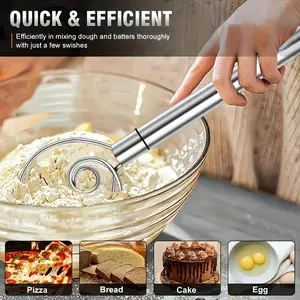 Stainless Steel Handheld Dough Mixer with Scraper - Double Hole Quick Mix Tool for Cooking, Baking and Mixing - Essential Kitchen Gadgets for Restaurants, Food Cart and Bakeries