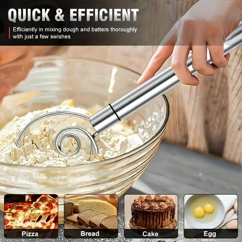 Stainless Steel Handheld Dough Mixer with Scraper - Double Hole Quick Mix Tool for Cooking, Baking and Mixing - Essential Kitchen Gadgets for Restaurants, Food Cart and Bakeries, Baking Tools