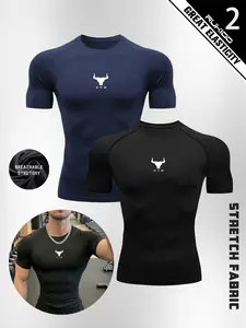 Men’s Gothic Gym Shirt, Bull Head Print, High Stretch, Slim Fit, Black, Ideal for Gym Workouts, Training & Casual Wear, Durable & Versatile Sports Apparel