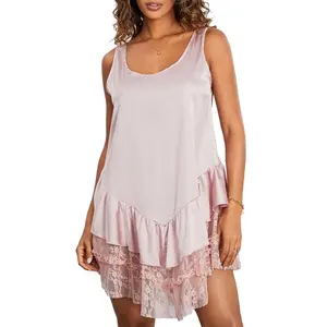 Women's Lace Flowy Mini Dress Y2k Sleevelss Backless Slip Dress Drop Waist Short Tunic Dress Lingerie NightgownGift