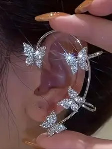 Women's Butterfly Earring Set: Includes Two Butterfly Earrings, Ear Clips, and Ear Climbers. No Piercing Required.