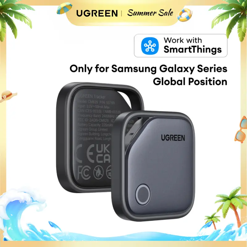 UGREEN FineTrack S 2-Pack Bluetooth Tracker Tags Work with Samsung SmartThings APP (Samsung Only), 550-Days Replaceable Battery Item Finder Smart Tag for Key Luggage Passport,Summer Sale