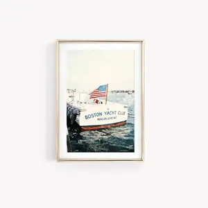 Vintage Yacht American Flag Poster, Nantucket Summer Fashion Magazine, Old Money Wall Art, Trendy Patriotic Art, Navy & Red Coastal Print