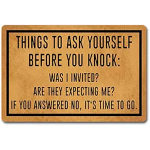 Funny Entry Rugs for Inside House Front Porch Sign Rugs Things to Ask Yourself Before You Knock Personalized Monogram Kitchen Rugs and Mats with Anti-Slip Rubber Back Novelty Gift Mat