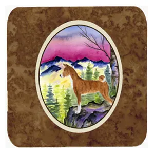 212 MAIN Square Basenji Print Foam Coasters, 3.5x3.5 in Tableware, Fade-Proof, Waterproof Kitchenware Coaster Pack, Set of 4