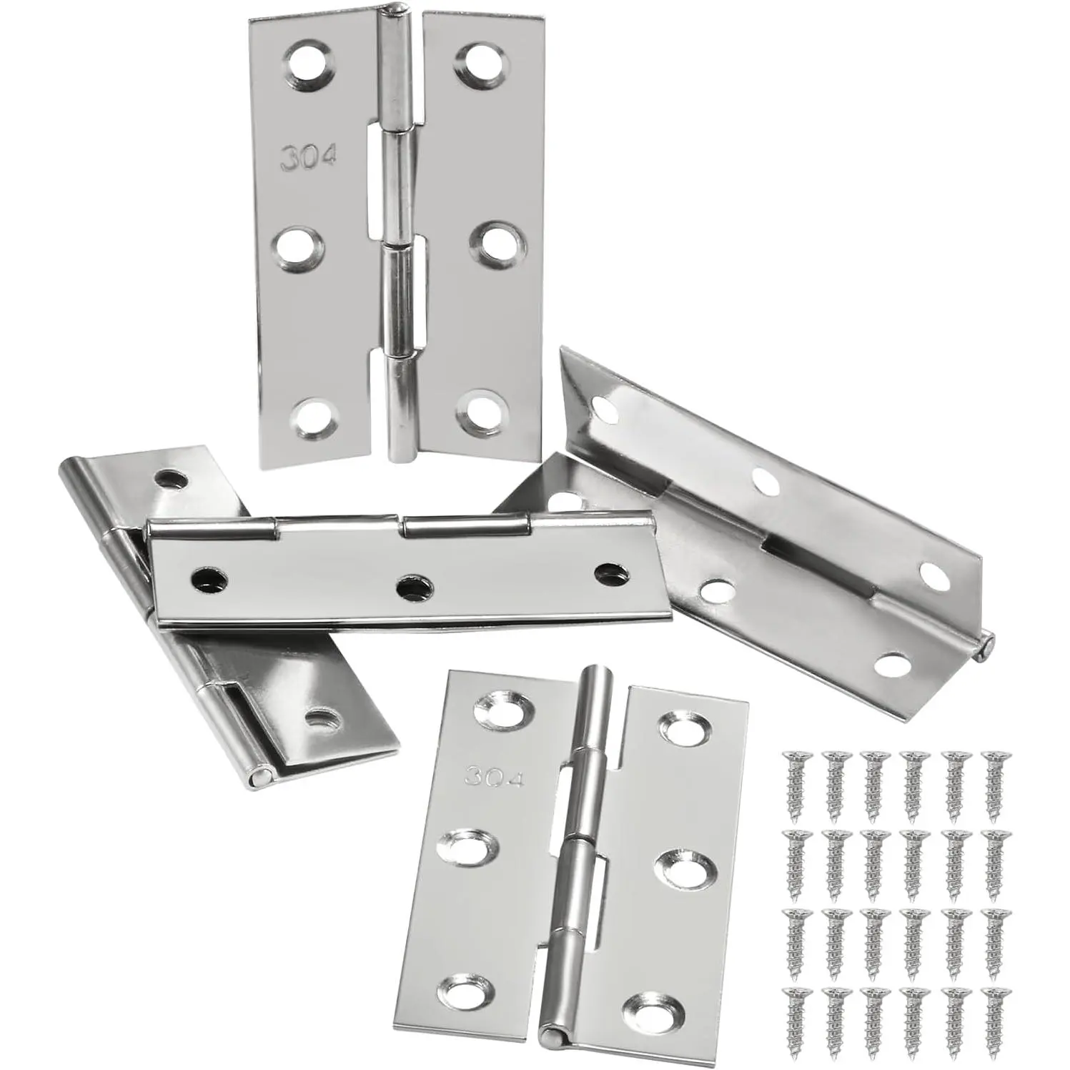 20 count 304 Stainless Steel Flat Hinges 2.6 inch Door and Window Hinges Mini Hinge Boxes Gate Drawer Hinge, Size 66x38x4.8mm(2.6x1.5x0.19inch) with 120 Screws