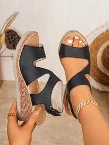 Women's Summer Height-Boosting Wedge Sandals, Soft Sole Anti-Slip Roman Shoes, Plain Design, Versatile for Commuting & Casual Wear, Elegant Minimalist Sandals, Fashionable Wedge Shoes