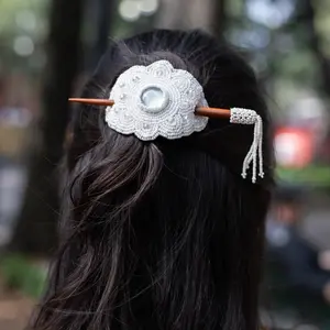 Snow White - Native Beaded Hair Barrette in Elegant White - Handmade by Mexican Artisans - Mother Sierra