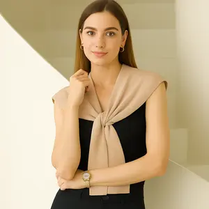 Ribbed Fine Knitted Shoulder Drape Top  Knit Scarflette Detail Scarf Shawls Shawdigon Casual Everyday  Minimalist Womenswear Crewneck Sleeveless