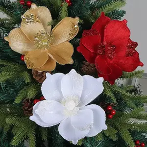 3 colors of Christmas imitation magnolia, including red, gold, white, decorative flowers ornaments, Christmas tree decorations