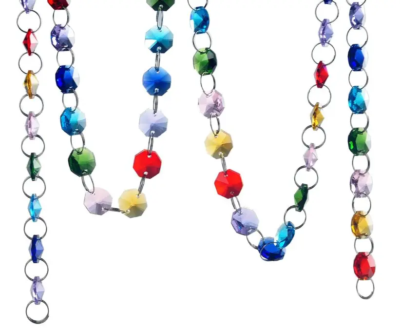 6FT Glass Crystal Rainbow Color 14mm Octagon Beads Chain Chandelier Prisms Hanging Wedding Garland