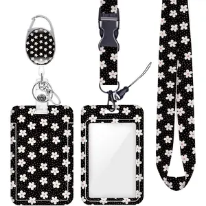Cute Floral ID Badge Holder Badge Reel Lanyards for ID Badges Work Vertical Protector Retractable Carabiner Clips Heavy Duty Key Lanyard for Women Geologist Gardener Accountant Designer Office Gifts