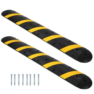 Rubber Speed Bump Set of 2 7 FT 22,000 LB Capacity Modular Traffic Hump for Road & Driveway, 2 Channel Floor Cord Cover for Asphalt, Concrete, Gravel, Durable & Portable