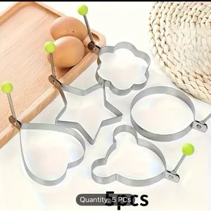 5pcs Piece Egg & Pancake Shaper Set - Stainless Steel for Creativity & Health in Breakfast; Ideal for RVs, Camping & Small Kitchens