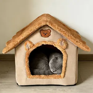 1 piece of cat supplies, cat bed, cat house. Warm, soft and comfortable indoor cat bed. With plush thickened soft cushion inside. Cute little house-shaped pet bed. Washable cat litter box. Thickened filling, washable fabric, suitable for all seasons, conv