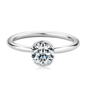 1ct Moissanite Bezel Solitaire 925 Sterling Silver Engagement Ring Size 3-12 S123