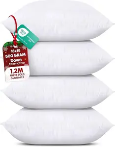 Bedding Throw Pillows (Set of 4, White) – 18 x 18 Inches Down Alternative Pillows for Bed, Sofa, and Couch - Fluffy Decorative Stuffer Pillow for Indoors & Outdoors