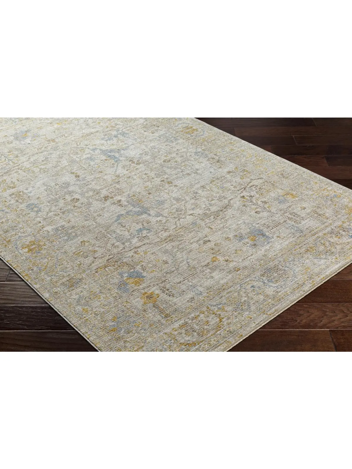 Livabliss Avant Garde Traditional Round Area Rug - 7ft10in x 7ft10in, Machine Woven Polyester Face, Durable Charcoal Tones & Mustard, Fringe Detail for High-Traffic Equestrian Leisure Spaces