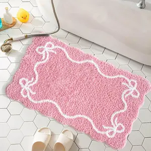 Pink Bow Bath Mat Cute Bow Bathroom Rug Super Soft Absorbent Bathroom Rugs Non Slip Bath Mat Machine Washable Rug for Bathrooms 20x32 inches (Pink, 50x80cm)