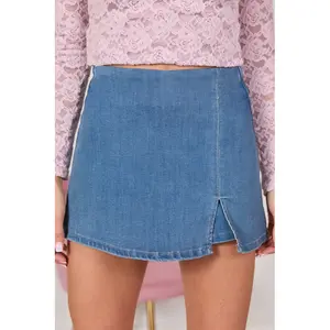 My Favorite Dark Wash Side Slit Denim Skort