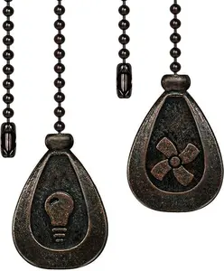 Ceiling Fan Decorative Ornaments 12in Walnut Black Color Pendant Pull Chain Fan Extension 2 count (Copper Chain)