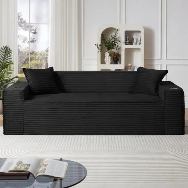 Bellemave 3-Seater Boneless Couches - No Assembly Needed Modern Indoor Sofa for Compact Living Rooms, Apartments