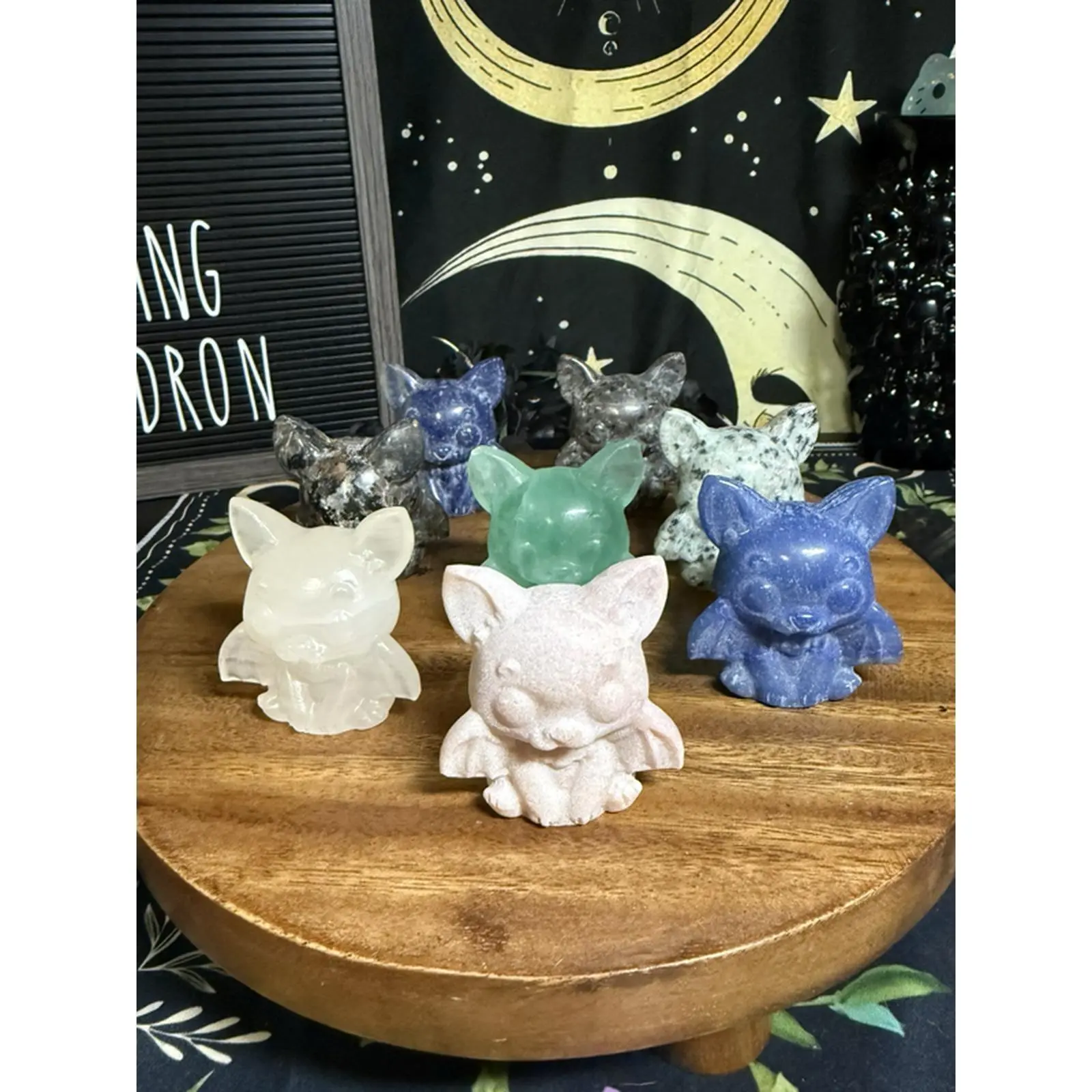 Crystal Bat Carvings - Handcrafted Stone Figurines in Various Colors for Home Decor and Collection