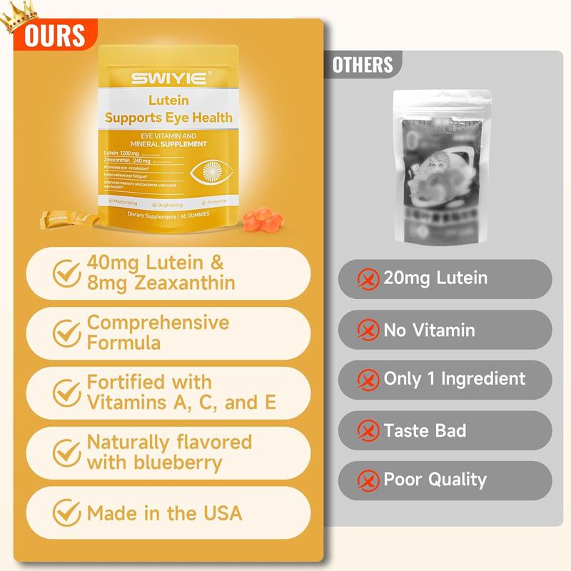 Swiyie Lutein & Zeaxanthin Gummies - Eye Health Supplement with Astaxanthin, Vitamin C E- Blue Light Defense, Vision Support, Berry Flavor - 60 Healthcare Dietary Fitness Edible vit b12 dietary edible fitness swivie lutein collagen Colagen goomz Bathroom