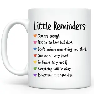 Inspirational Reminders Ceramic Mug, Mental Health Coffee Mug, Motivational Tea Cup, You Are Enough Messages Mug, Gift For Her
