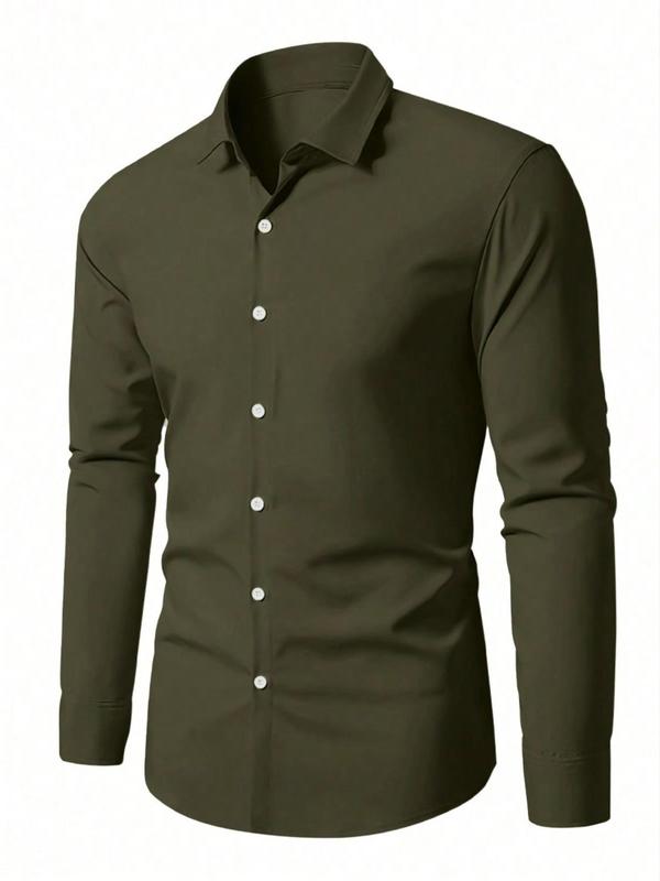Men's Solid Long Sleeve Dress Shirt, Business Formal Shirt for Work Office, Fashion Classic Wrinkle-resistant Shirt for Men