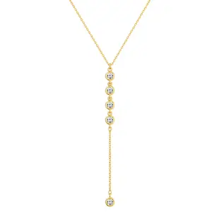TEWIKY 14K Gold-Plated Y-Shaped Necklace with Four Zircon Stones Elegant Design Perfect for Valentine's Day Gift