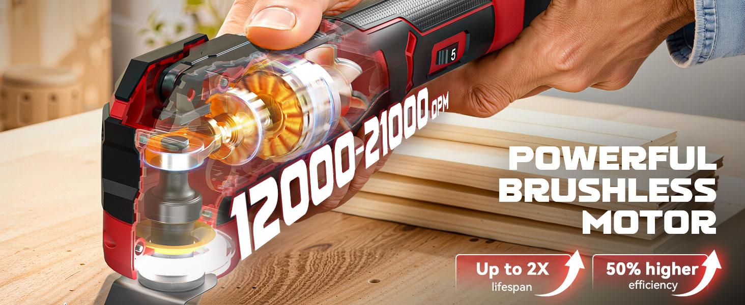 Cordless Oscillating Tool Compatible with Milwaukee 18V Battery (NO BATTERY!!), 6 Variable Speed Brushless-Motor, multi tool kit for Cutting Wood Nails Remove Grout & Sanding