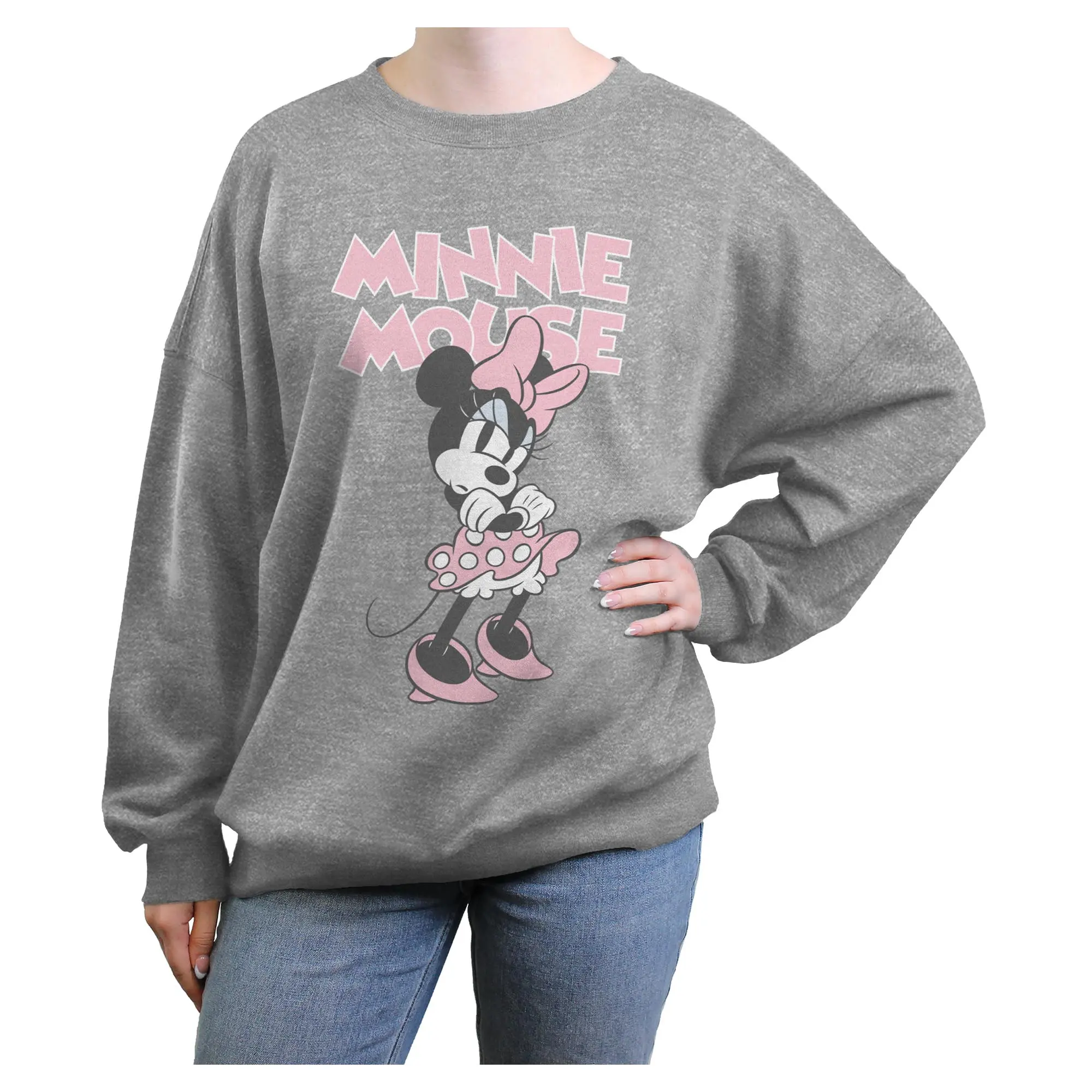 Minnie Mouse Sassy Attitude Pose Juniors Sweatshirt, Longsleeves, Round Neck, Streetwear, Relaxed Wear