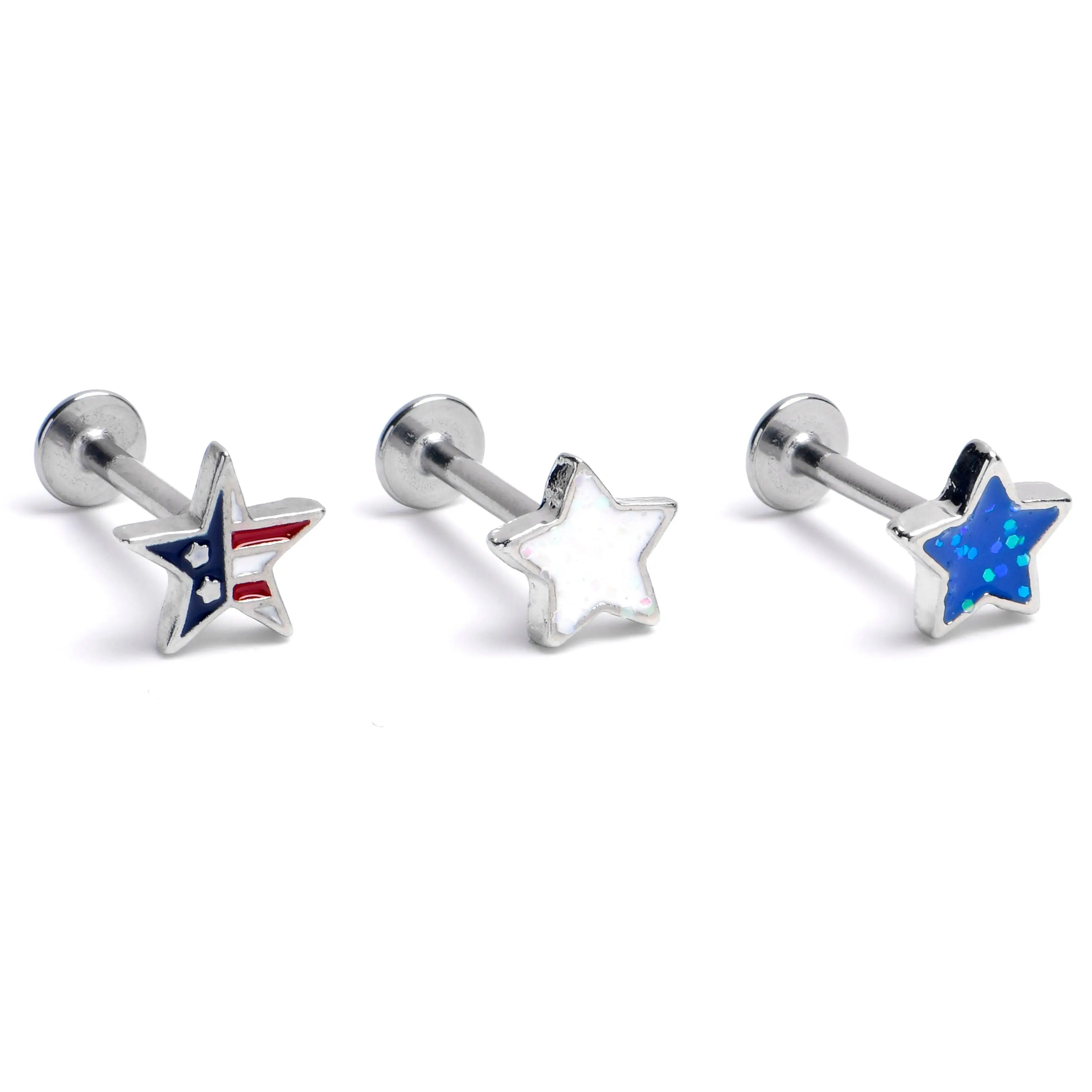 16 Gauge 5/16 Stars Flag Patriotic Labret Monroe Tragus Curation Set of 3