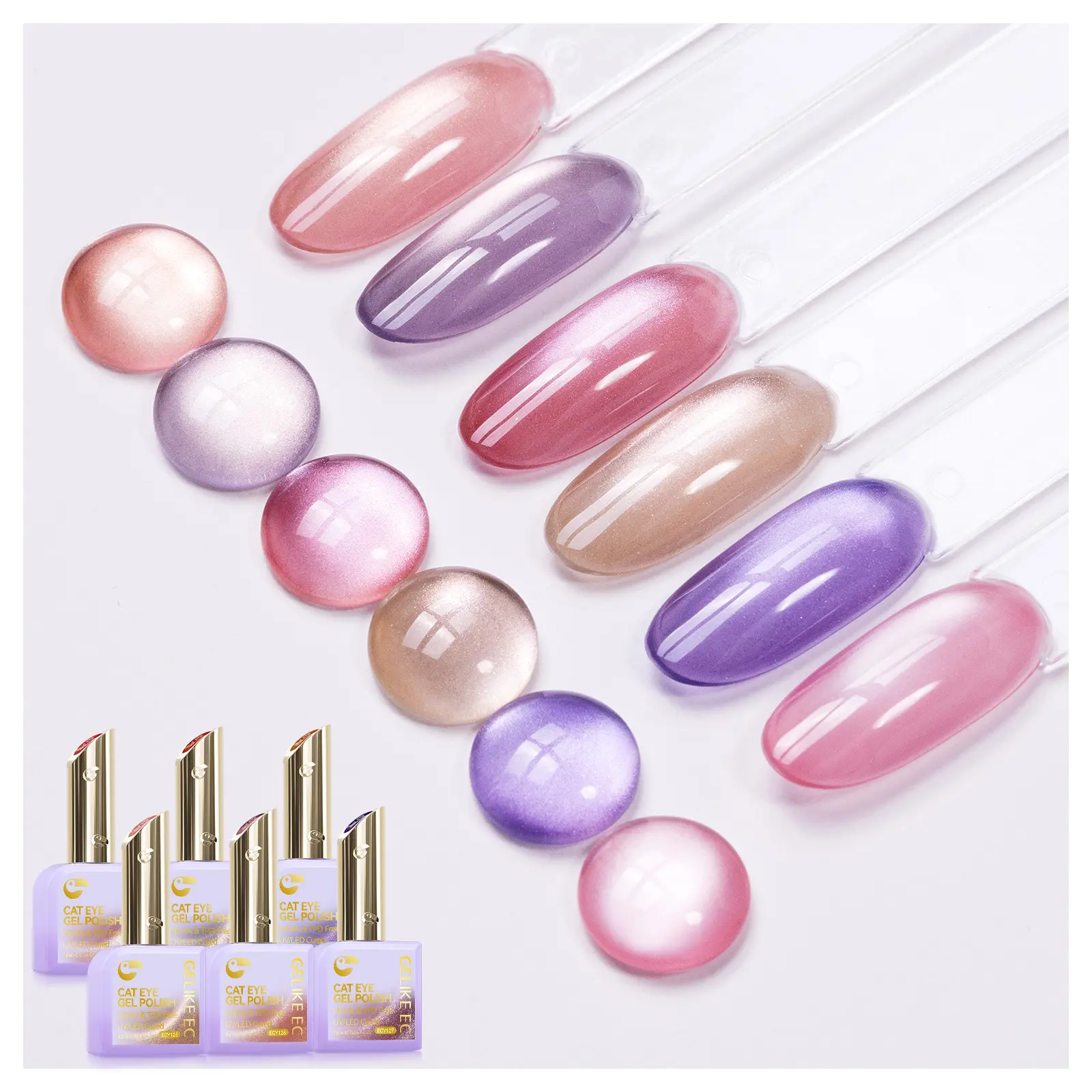 Gelike Ec Cat Eye Gel Nail Polish Set - 6 x 16ML Full-Size Bottles, Magnetic Effect, Soak-Off UV Art, DIY Nails at Home, Birthday Gift for Women, Friends, Family