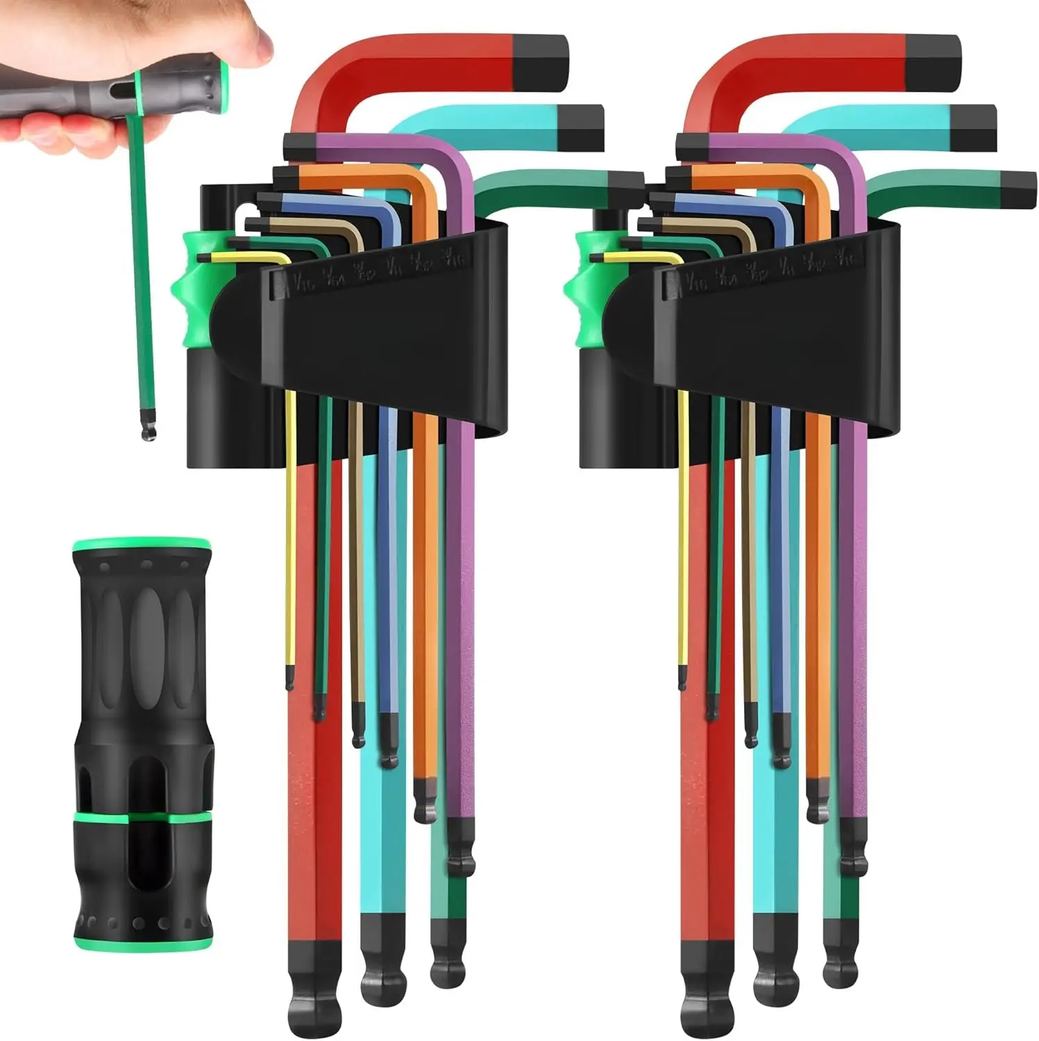 19- Allen Wrenches Set, Hex Key Set,Metric and SAE Allen Key Set Extra Long with Ball End T-Handle, MM(1.5mm-10mm),SAE(5/64"-3/8") Chrome Vanadium Steel