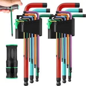 19- Allen Wrenches Set, Hex Key Set,Metric and SAE Allen Key Set Extra Long with Ball End T-Handle, MM(1.5mm-10mm),SAE(5/64"-3/8") Chrome Vanadium Steel