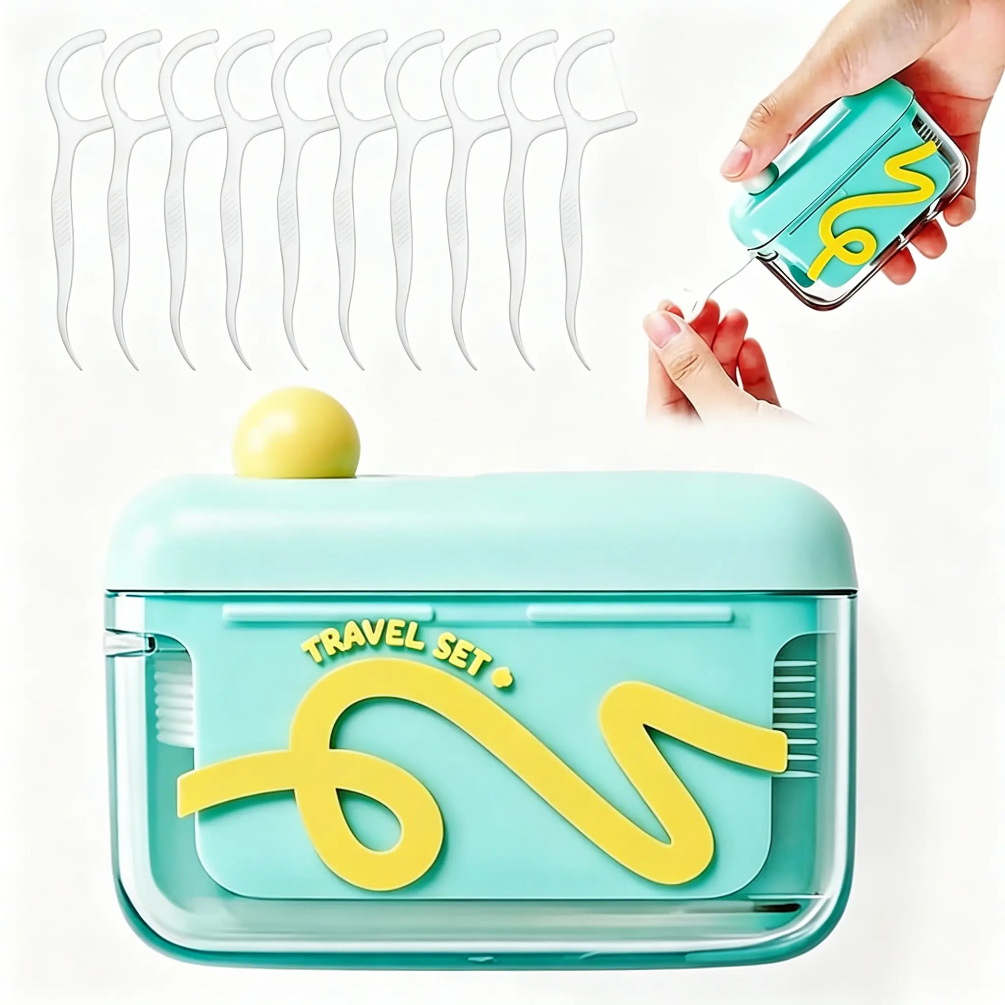 Automatic Dental Flosser with Stylish Design, Portable Compact Travel Case, Durable ABS Plastic, Ergonomic Handle, Dental Accessories, Interdental Flosser, Refillable Dental Floss Container with 10pcs Dental Floss
