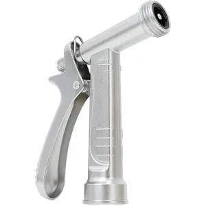 RESTMO 100% Metal Garden Hose Nozzle, 5X Lifespan Rust-Proof Chrome Plated, Heavy Duty Zinc Alloy Pistol Grip with Threaded Front, High Pressure Hose Sprayer Nozzle for Car Washing, Plant Watering