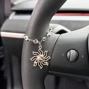 Silver Color Star Moon Sun Steering Wheel Decor Chain, Creative Dashboard Pendant, Car Interior Accessories, Unique Automotive Ornament