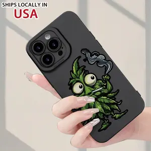 [Cartoon Marijuana Leaves Pattern] TPU Camera Shockproof Protective Phone Case for iPhone 7/8/11/12/13/14/15/16 Pro/Max/XS/XR/SE/Mini, Unisex Design